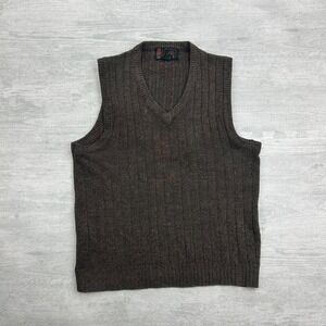 Vintage 80s Sigallo Sweater Vest Size XL Brown Grandpa V Neck Pull Over